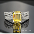 Yellow CZ Emerald Cut Rings Silver 925 Sterling